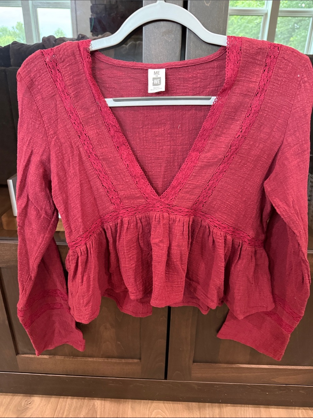 Me to We Deep Red V-Neck Peplum Tunic